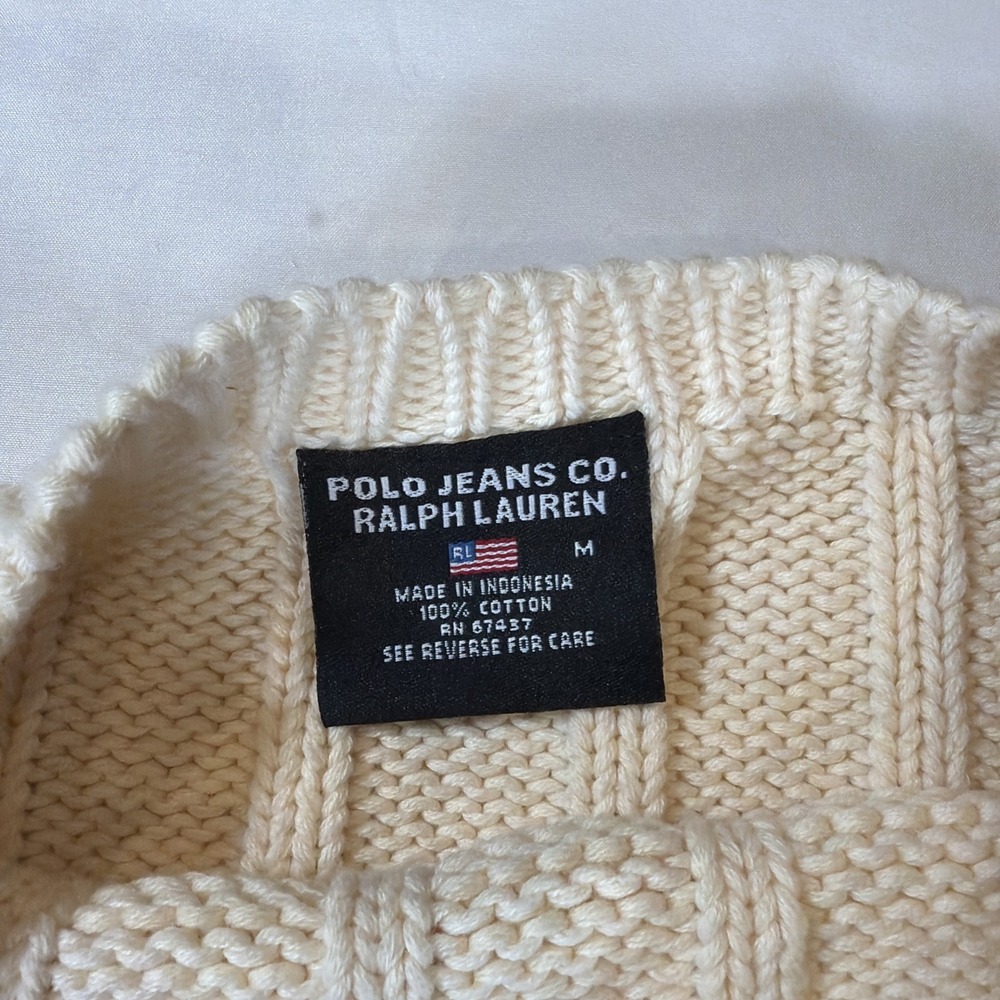 VTG Polo Ralph Lauren Country Cream USA Flag Knit Sweater Womens M - Picture 4 of 7